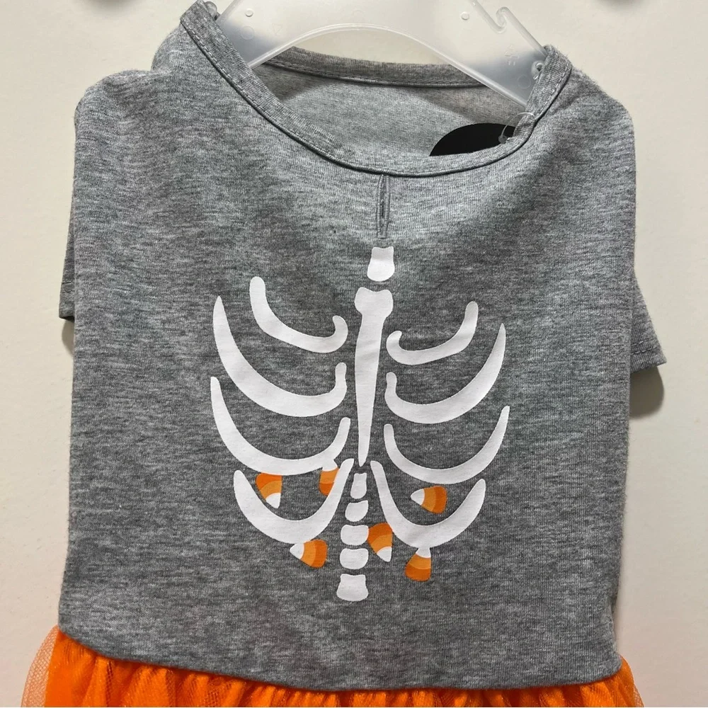 Pet Apparel Halloween dress Skeleton orange Small costume dog
